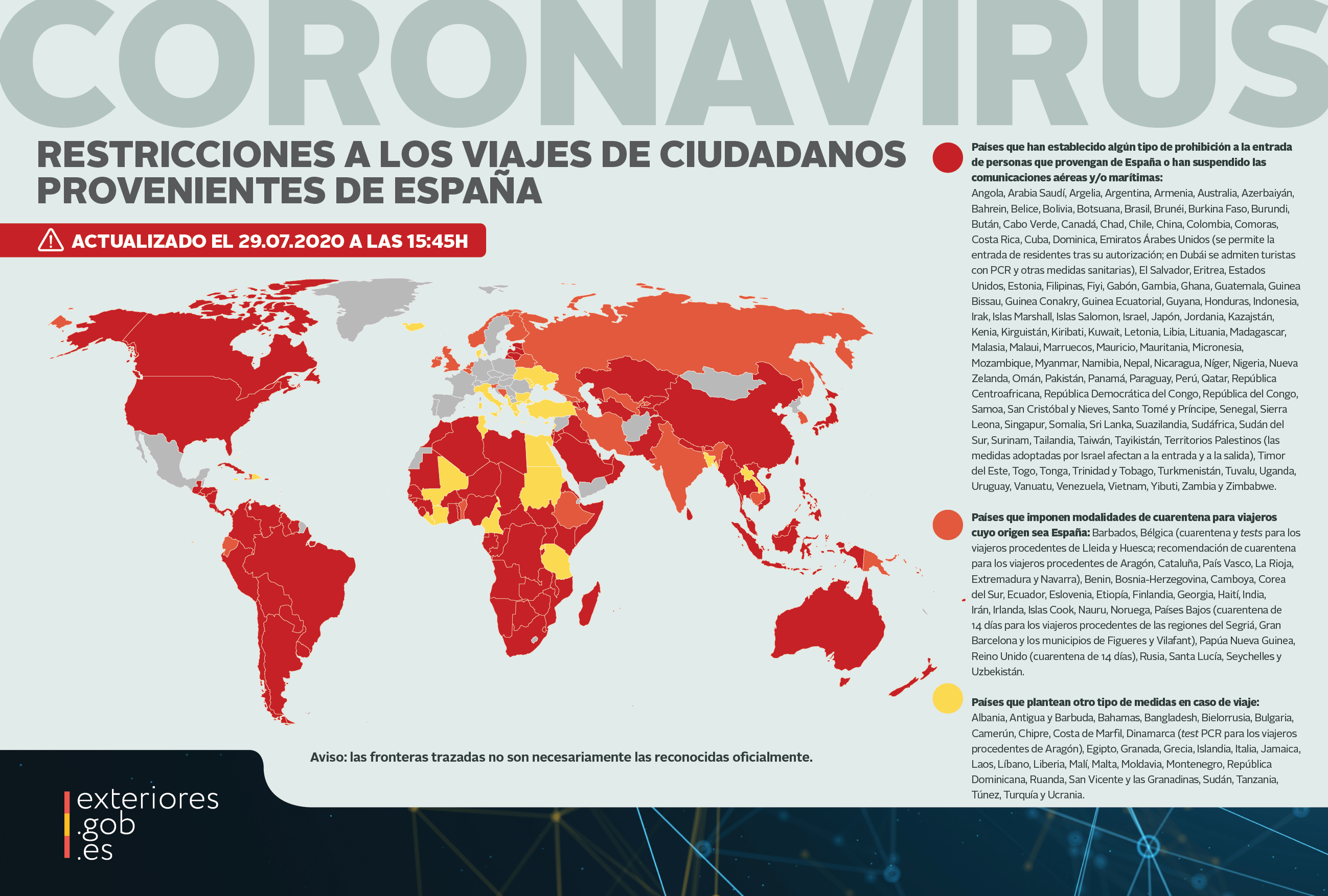 Mapa restricciones España a otros países por coronavirus